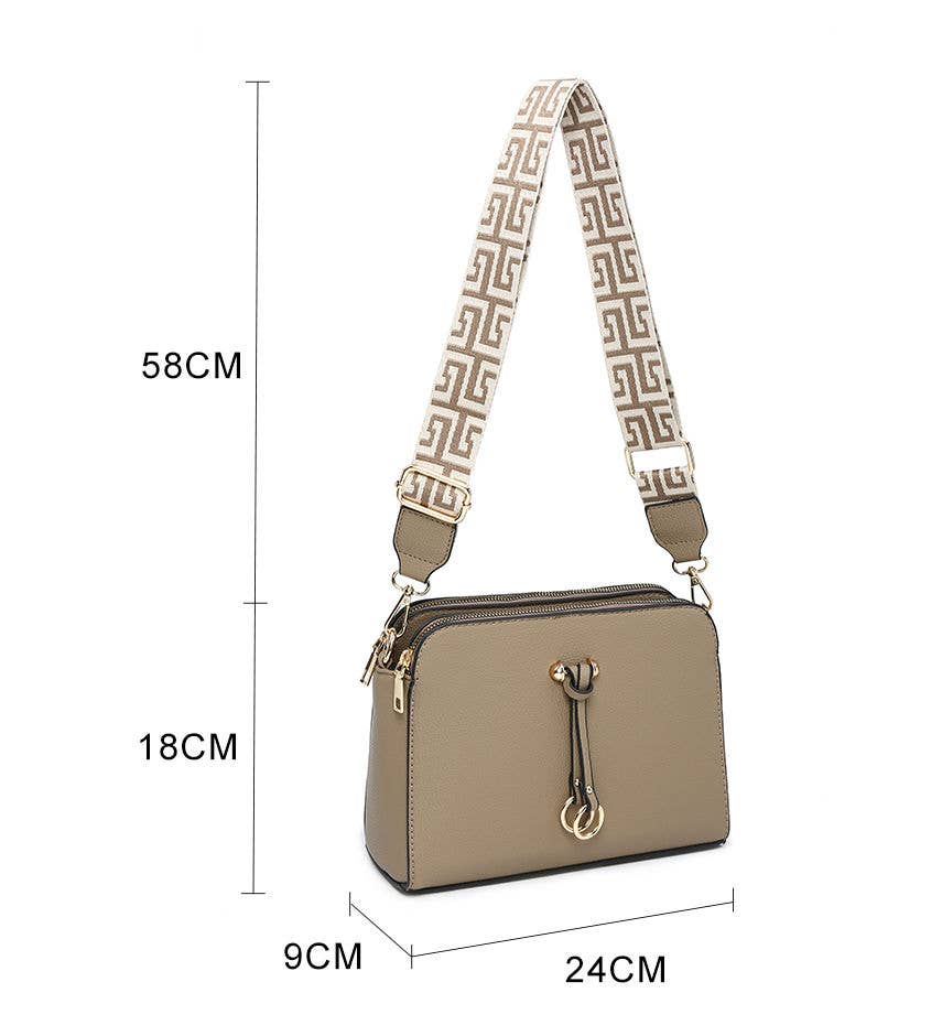 B23005 Cross Body Handbag with three zip top sections: Light Green