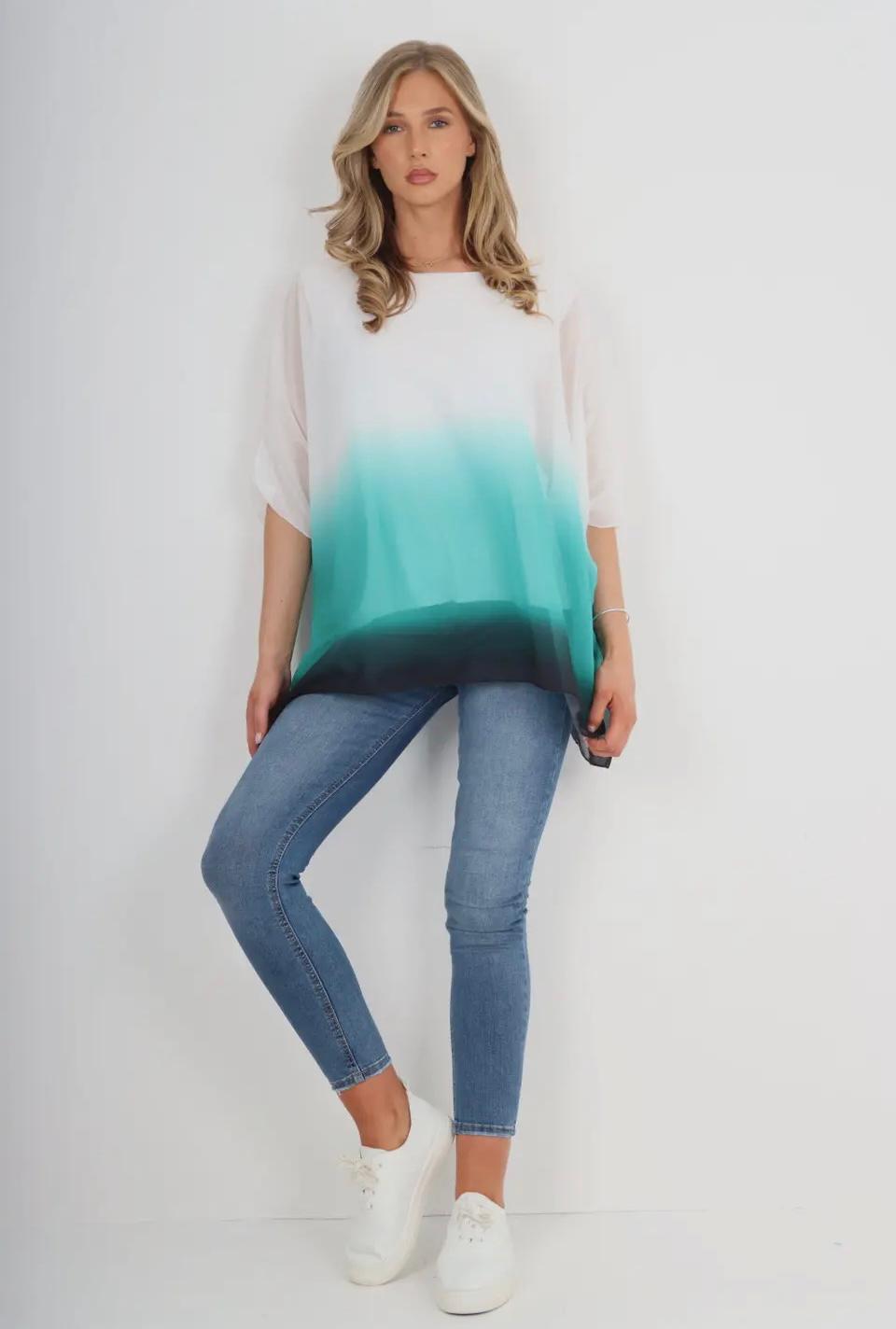 Tie dye Chiffon Kimono top O/S green