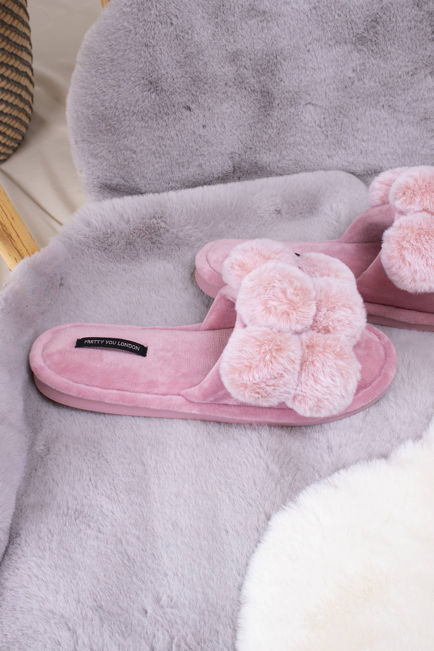 Dolly Pom Pom Slippers in Pink: Pink / L = UK 7-8 / EU 40-41 / US 9-10