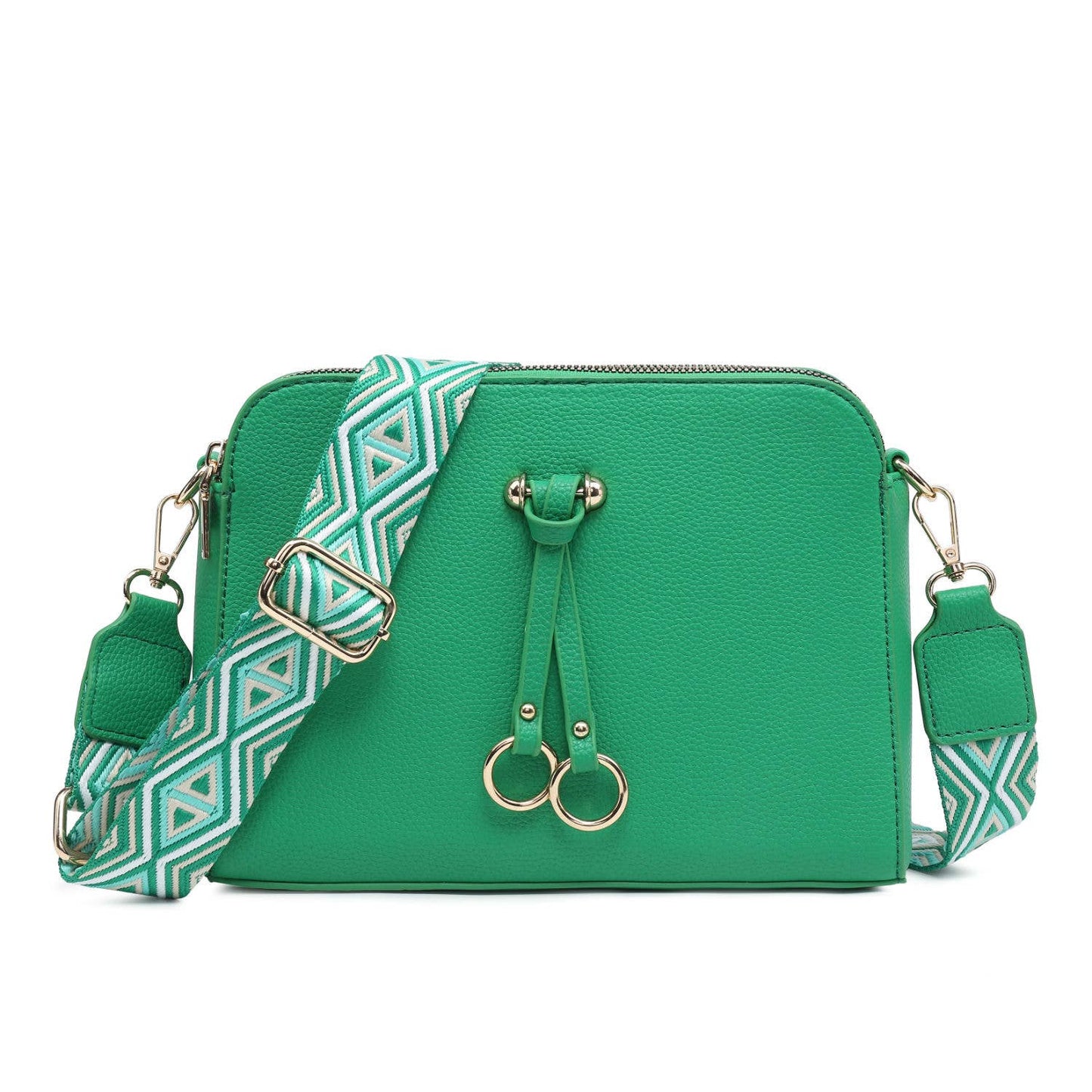 B23005 Cross Body Handbag with three zip top sections: Light Green