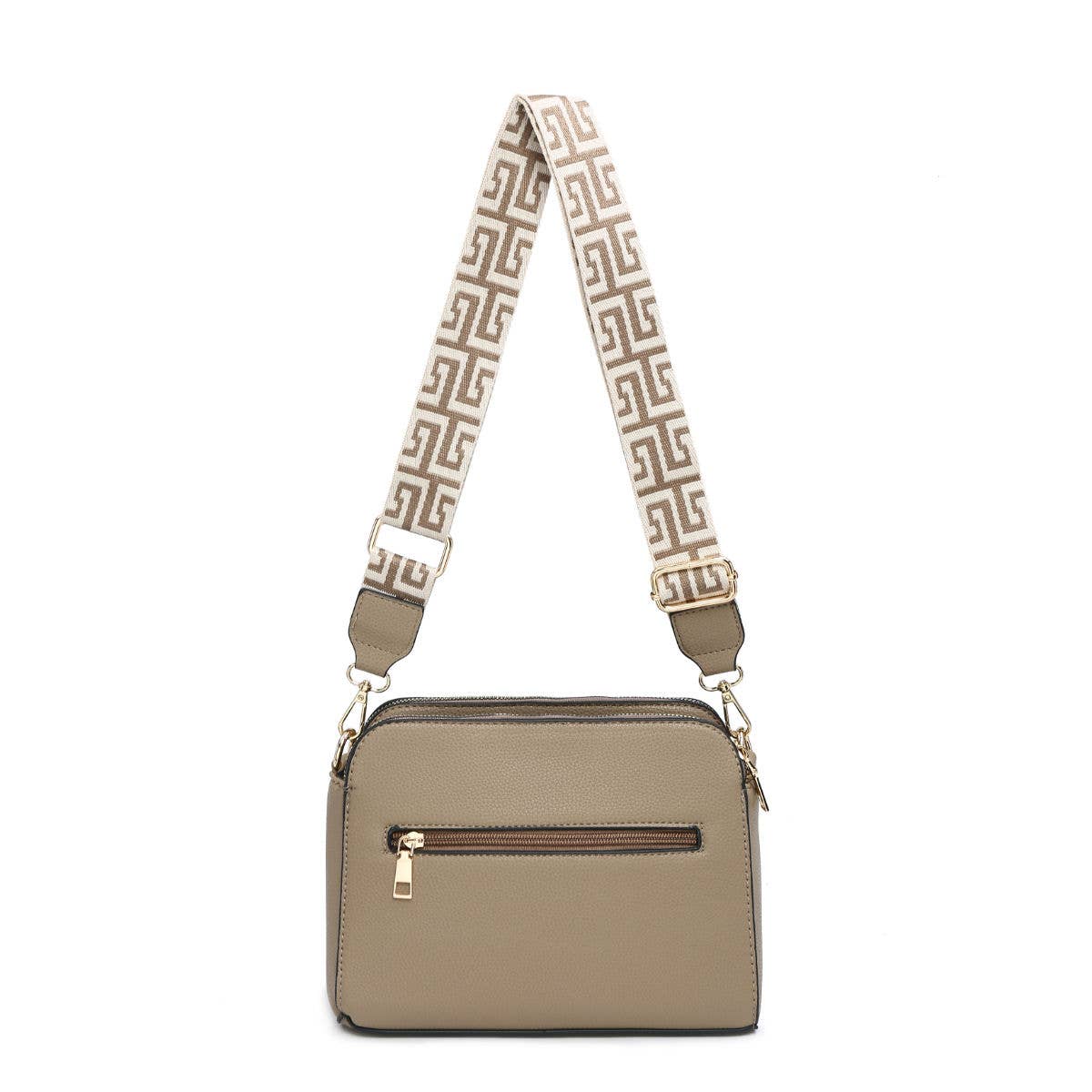 B23005 Cross Body Handbag with three zip top sections: Light Green