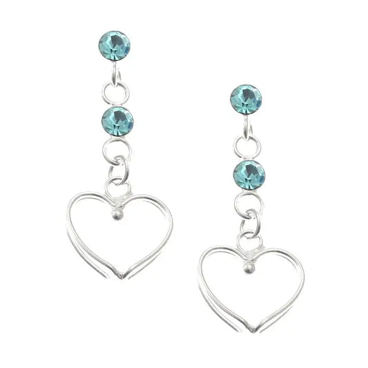 Aqua Drop Silver Heart Stud Earrings