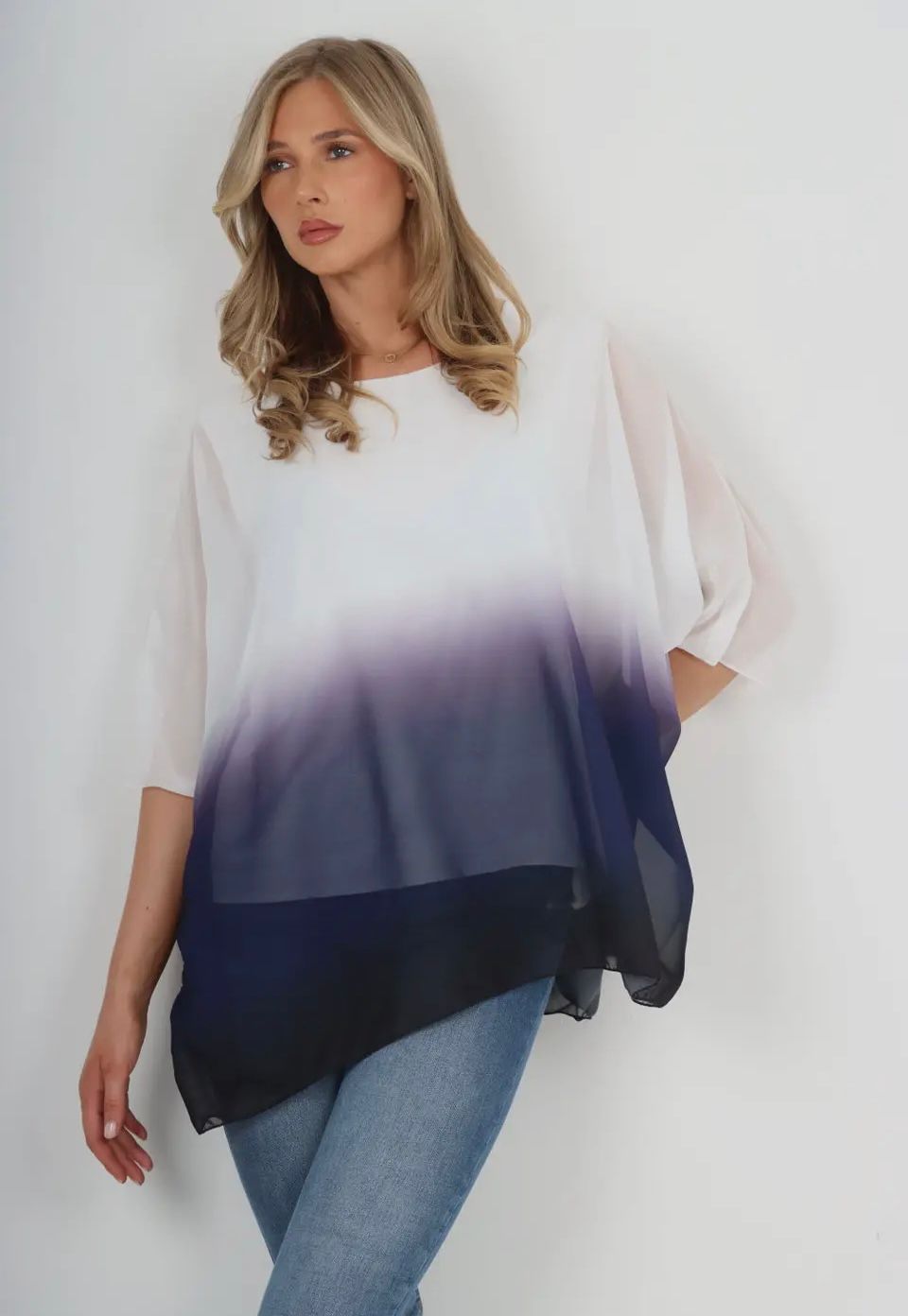 Tie dye Chiffon Kimono top O/S Navy