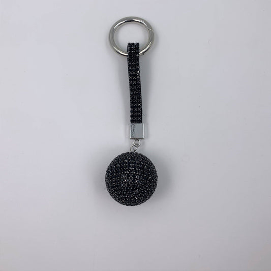 Ball shape stone encrusted key ring: JET