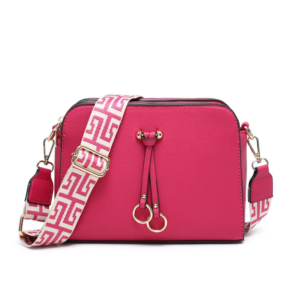 B23005 Cross Body Handbag with three zip top sections: Pink