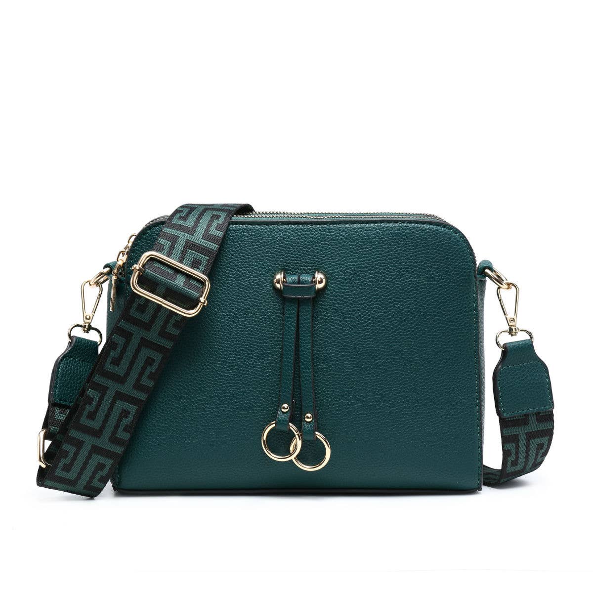 B23005 Cross Body Handbag with three zip top sections: Light Green