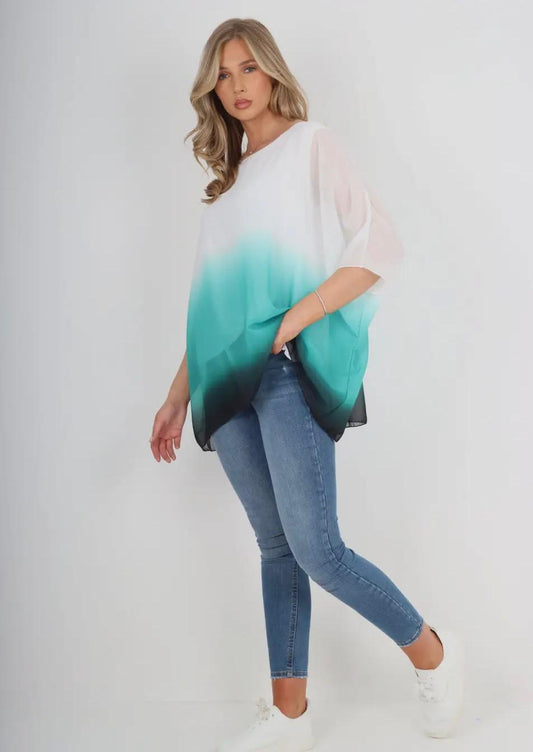 Tie dye Chiffon Kimono top O/S green