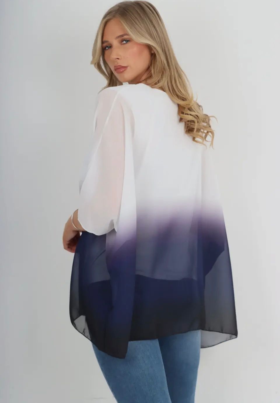 Tie dye Chiffon Kimono top O/S Navy