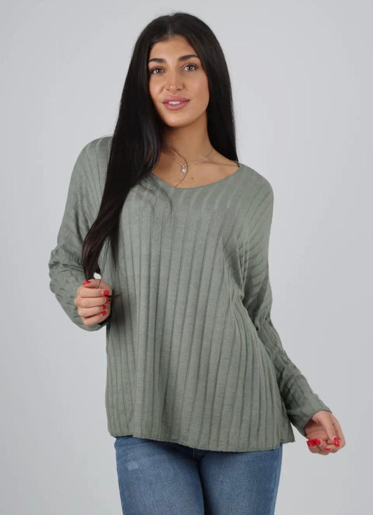 Italian softknit ribbed top - khaki