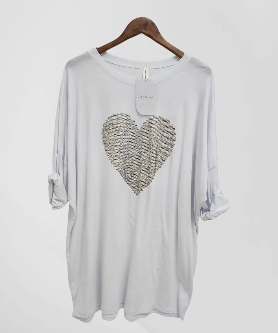 Italian Animal print heart Top O\S White