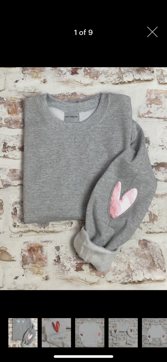 Love Heart Elbow Sweat Grey M