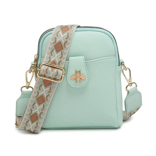 B23001 Cross Body Handbag with double zip top sections: Light Green