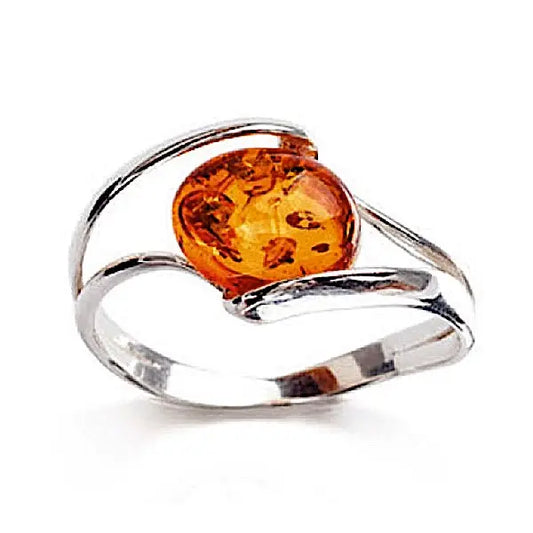 Amber Oval Silver Ring Medium Size 7