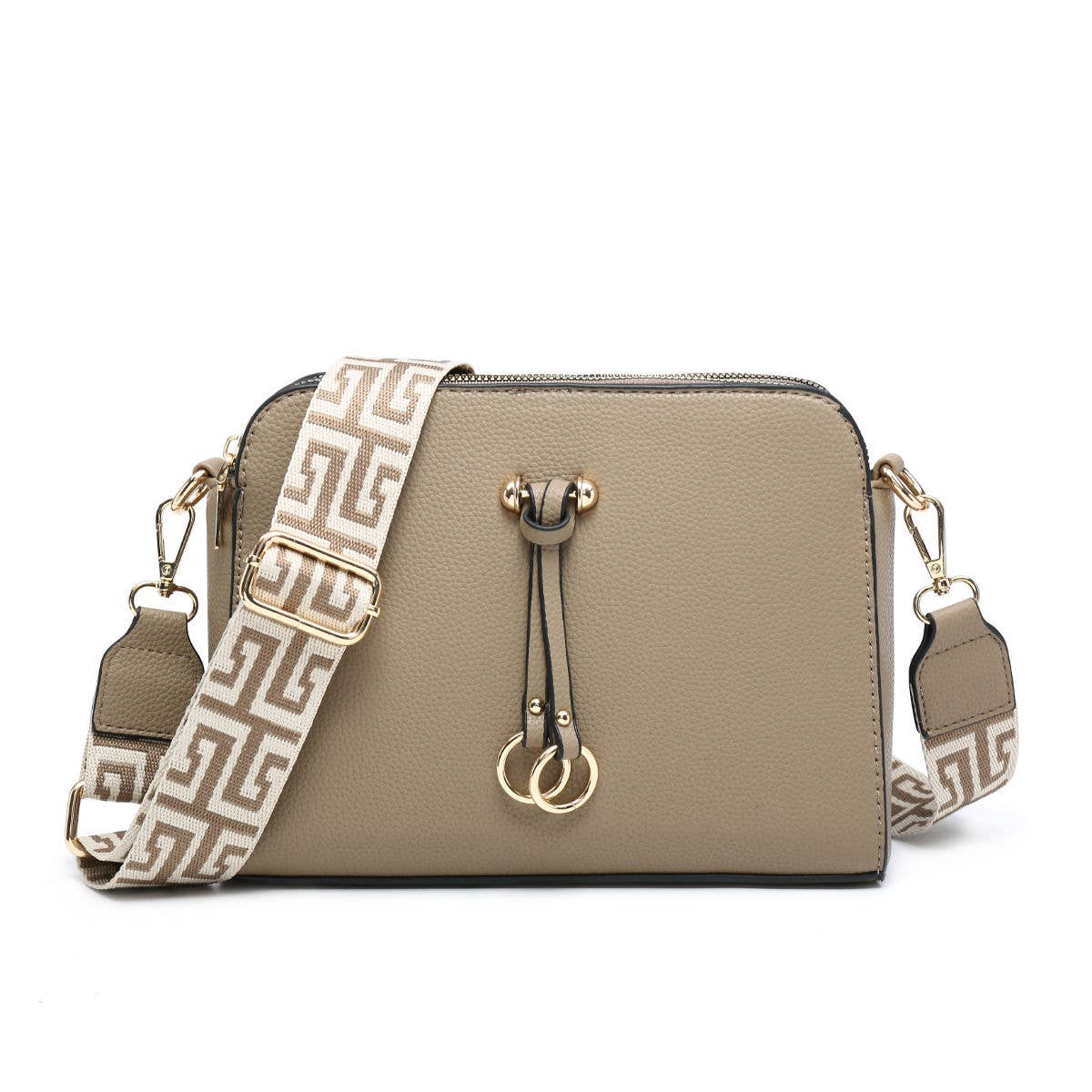 B23005 Cross Body Handbag with three zip top sections: Light Green