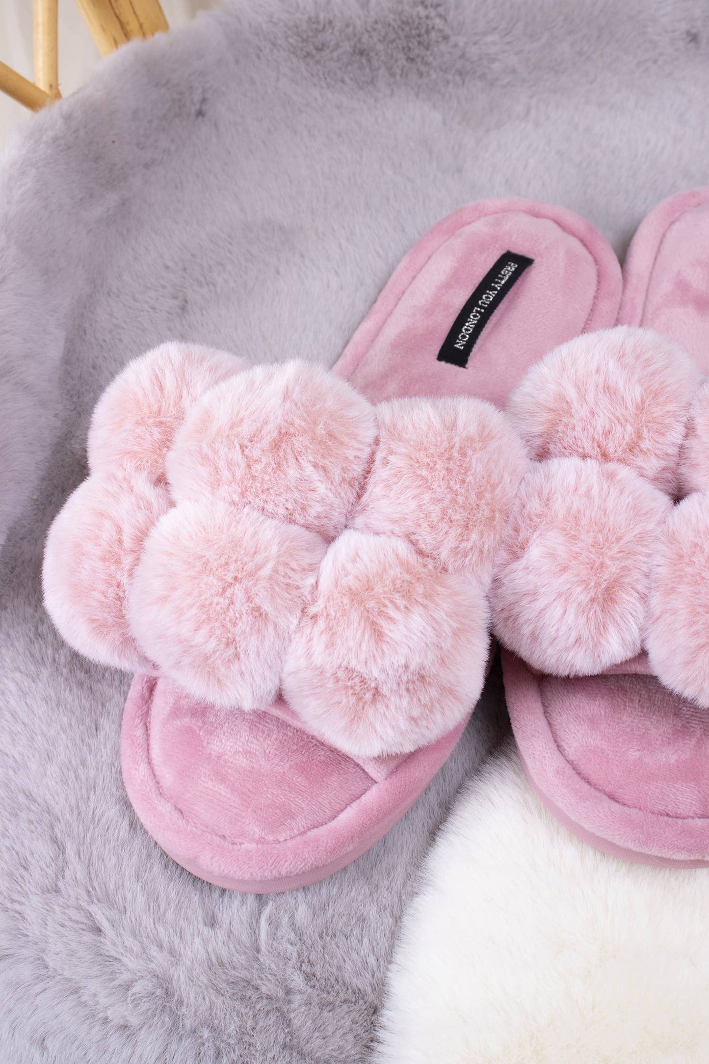 Dolly Pom Pom Slippers in Pink: Pink / L = UK 7-8 / EU 40-41 / US 9-10