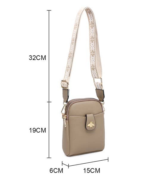 B23001 Cross Body Handbag with double zip top sections: Brown