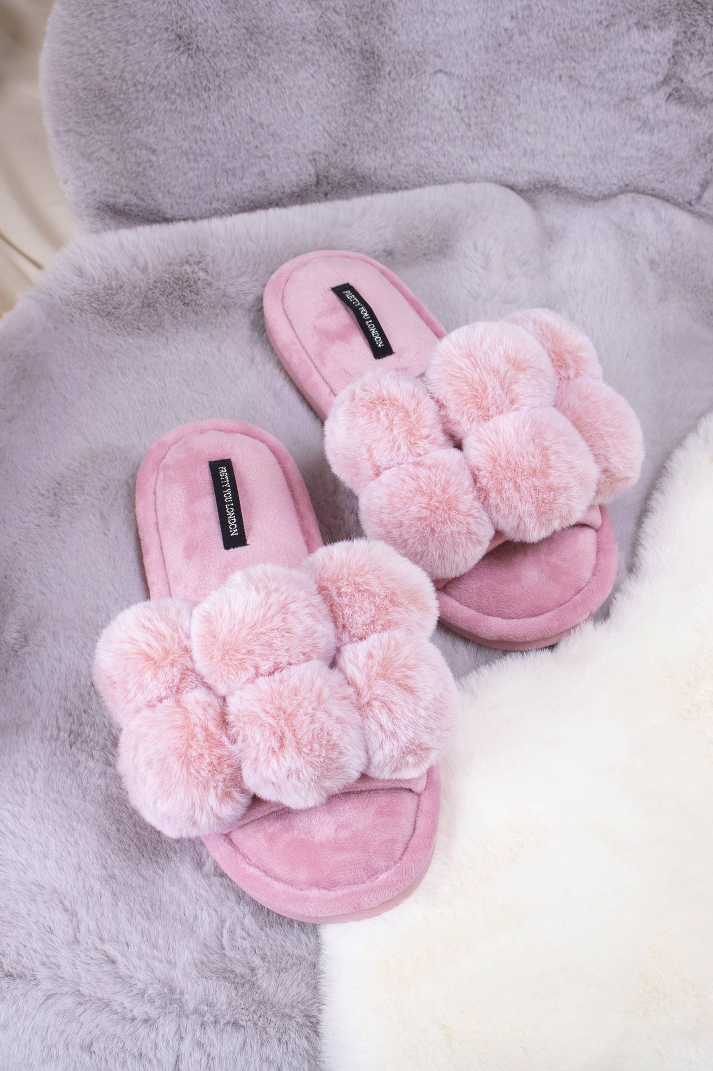 Dolly Pom Pom Slippers in Pink: Pink / L = UK 7-8 / EU 40-41 / US 9-10