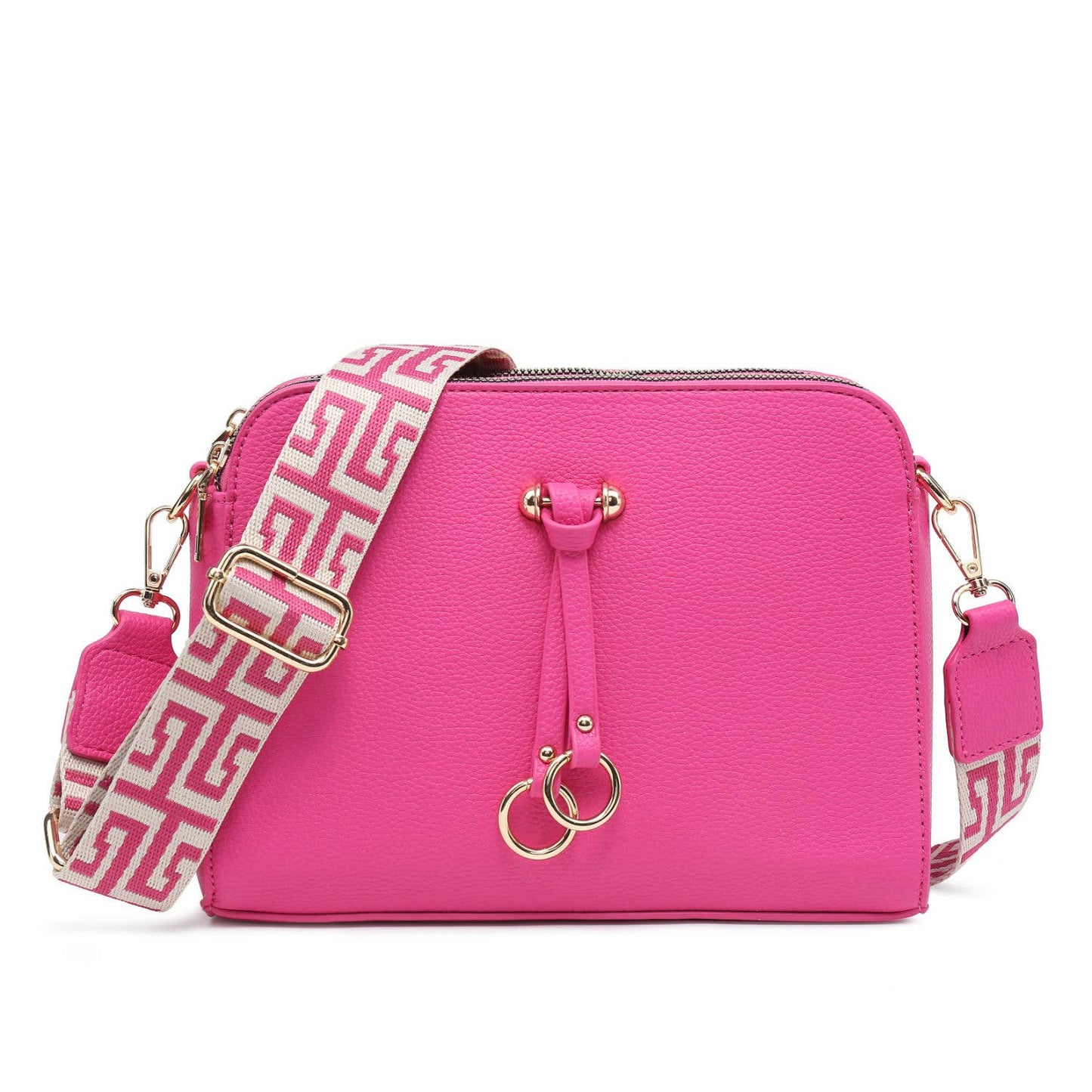 B23005 Cross Body Handbag with three zip top sections: Pink