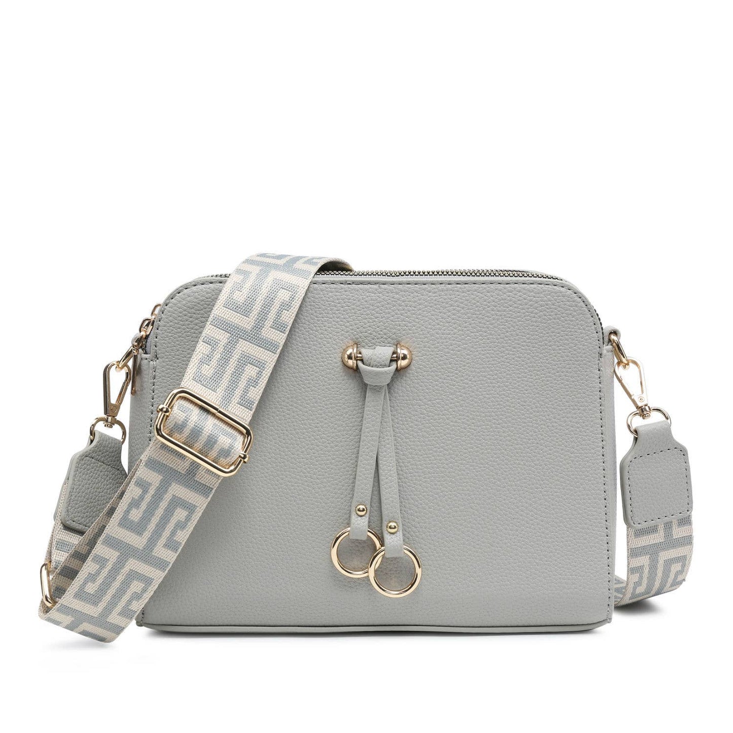 B23005 Cross Body Handbag with three zip top sections: Light Green