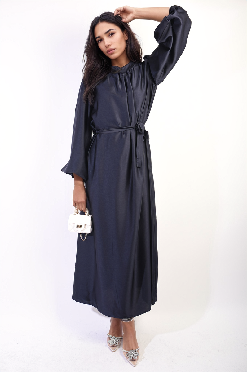 Long Sleeve High Neck Belted Maxi Dress