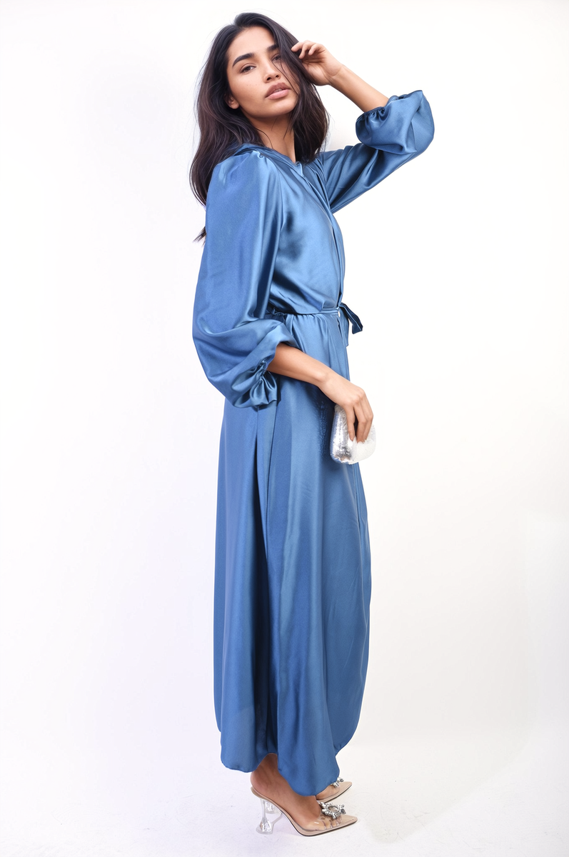 Long Sleeve High Neck Belted Maxi Dress