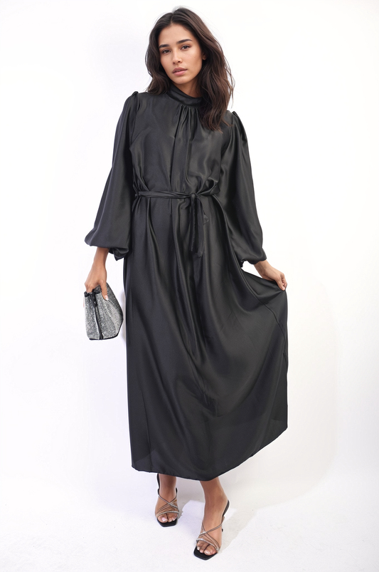 Long Sleeve High Neck Belted Maxi Dress