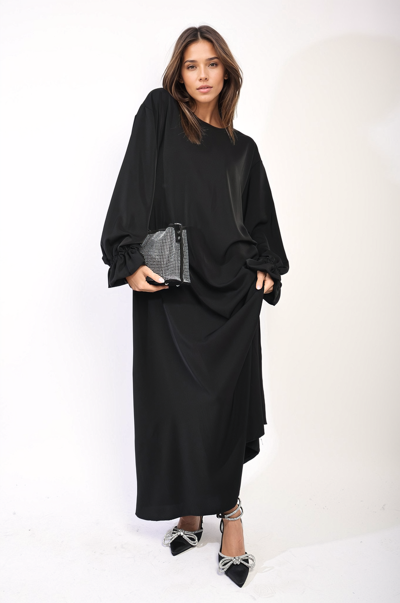 Abaya Maxi Dress with Elastic Sleeve