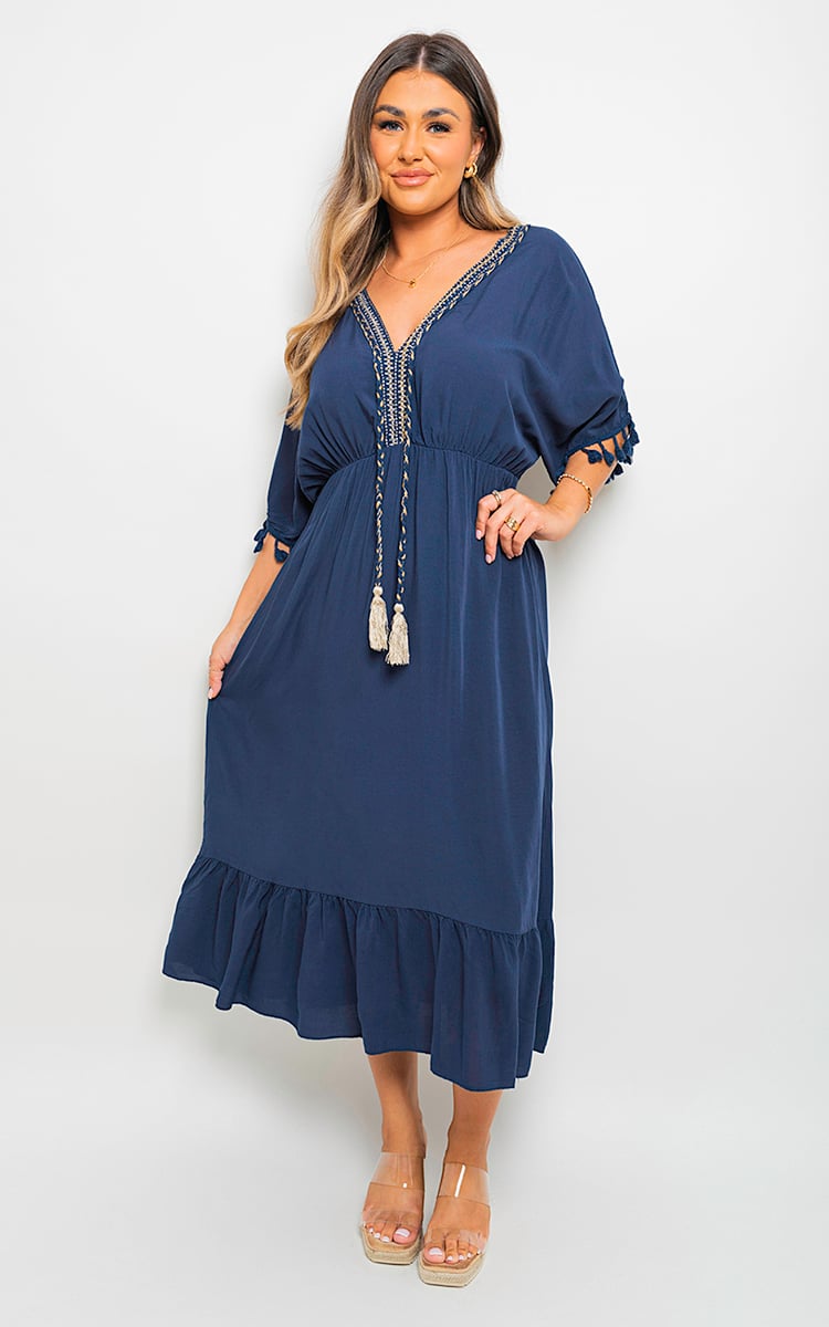 V-neck Rope Tassel Detail Maxi Dress