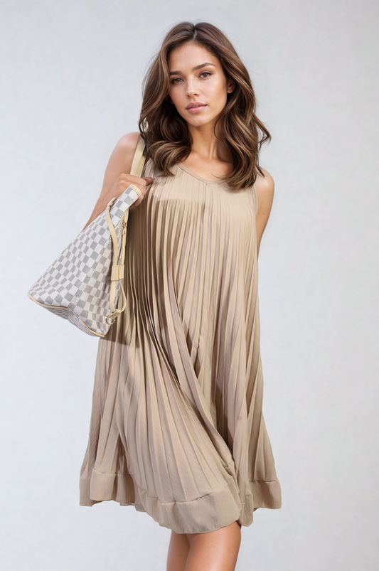 Pleated Strappy Mini Dress