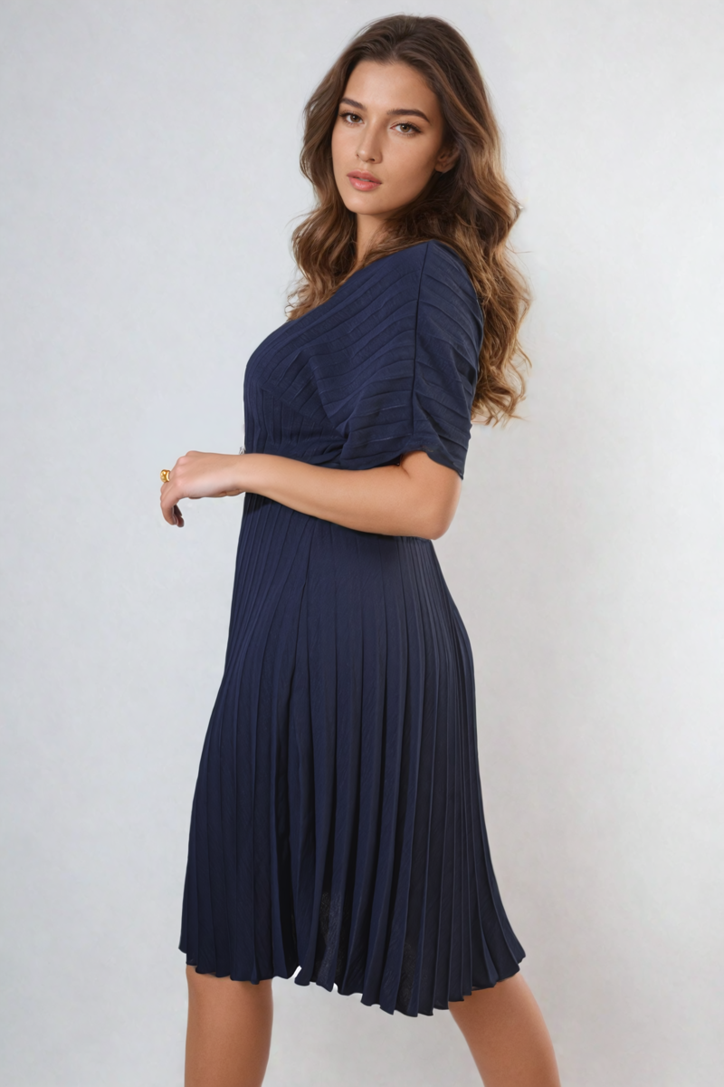 Short Sleeve Pleated Midi Dress