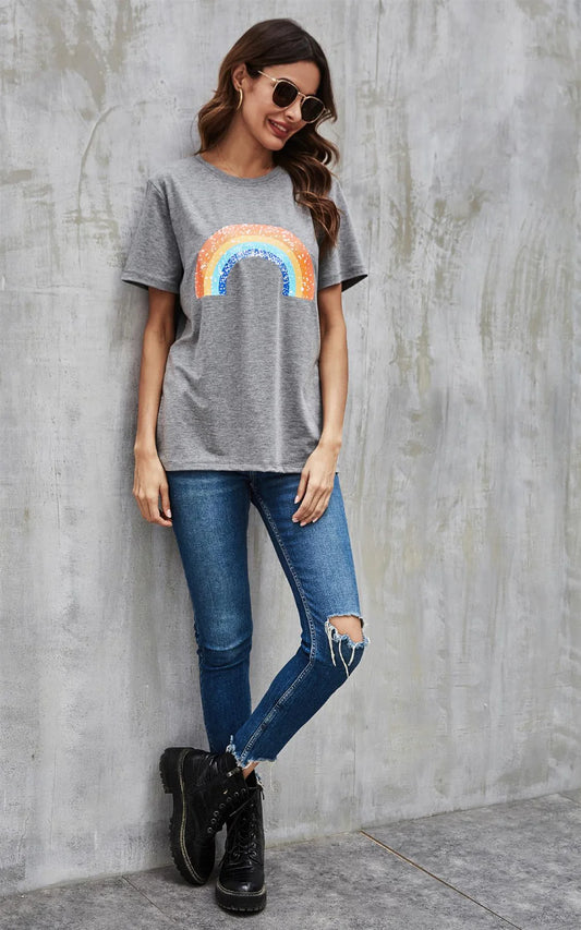 Rainbow Print T Shirt Grey One Size