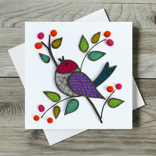 Berry Chorus Bird blank greetings card