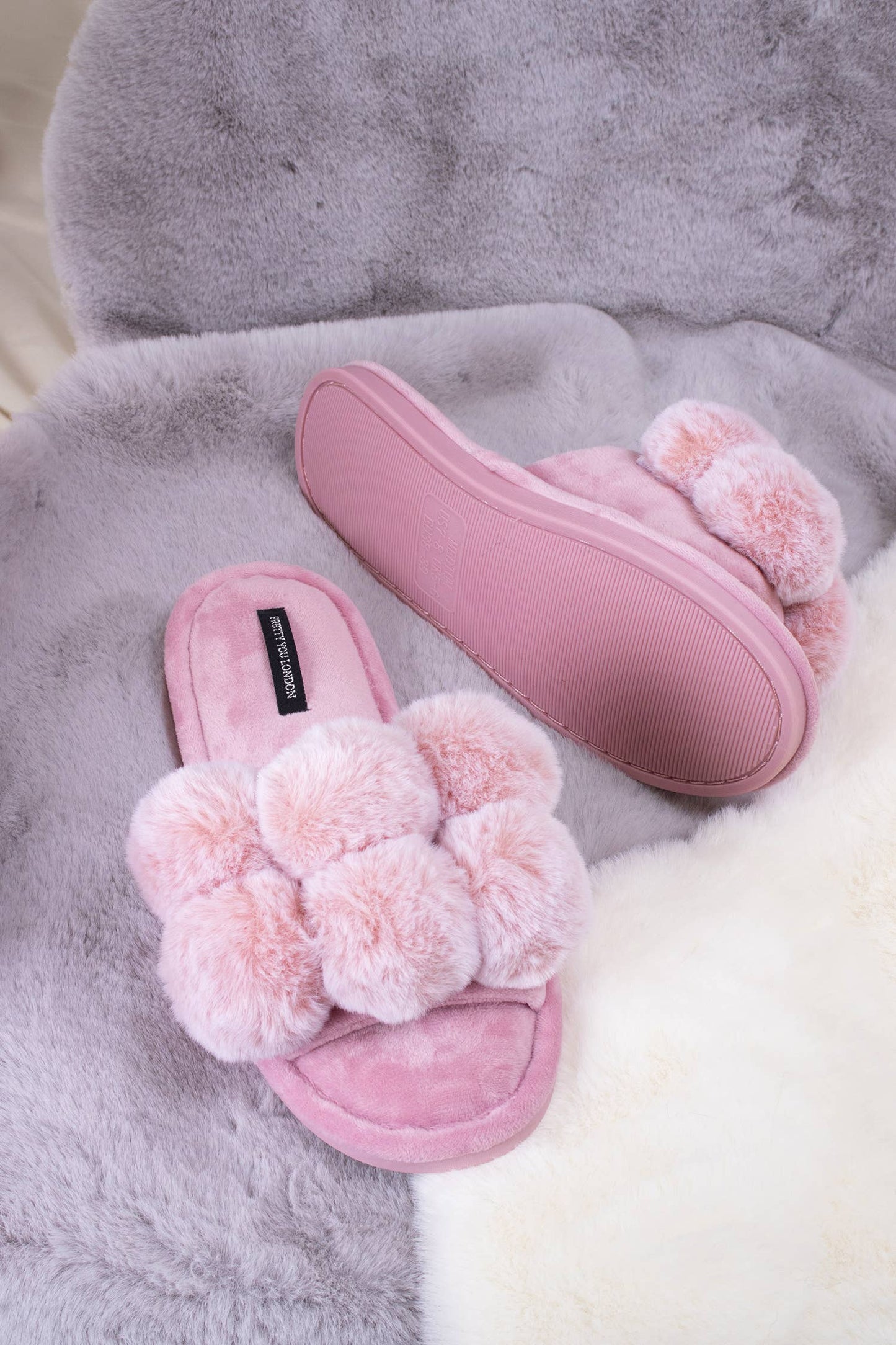 Dolly Pom Pom Slippers in Pink: Pink / L = UK 7-8 / EU 40-41 / US 9-10